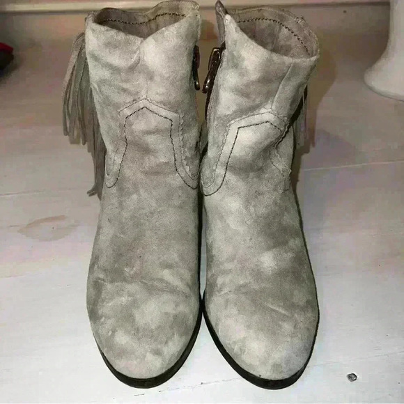 SAM EDELMAN Louie Suede Fringe Ankle Boots Booties Size Women’s 6.5 putty gray - Picture 7 of 7
